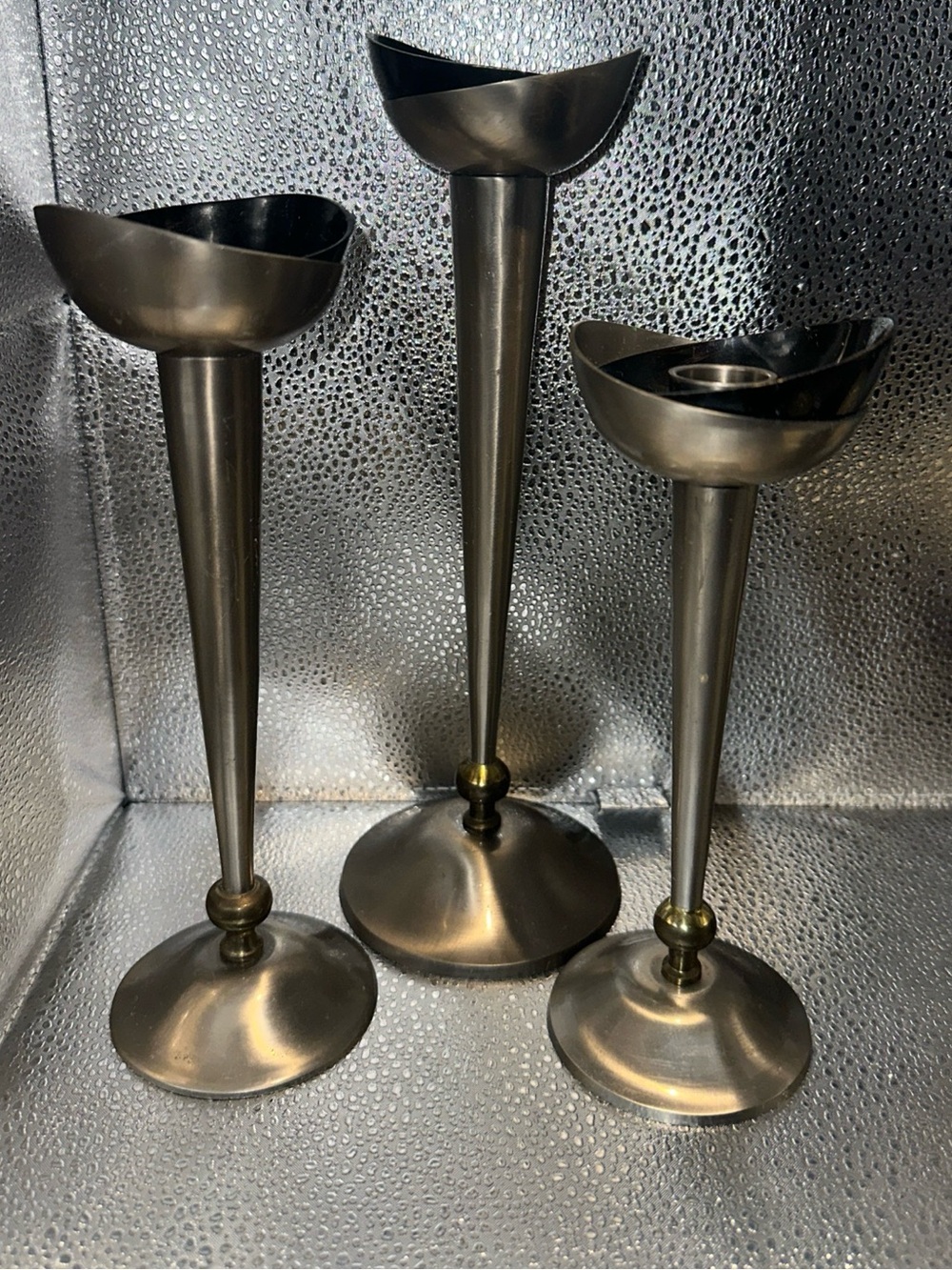 Set of 3 Modern Metallic Candle Holders - metal and Bronze made in India